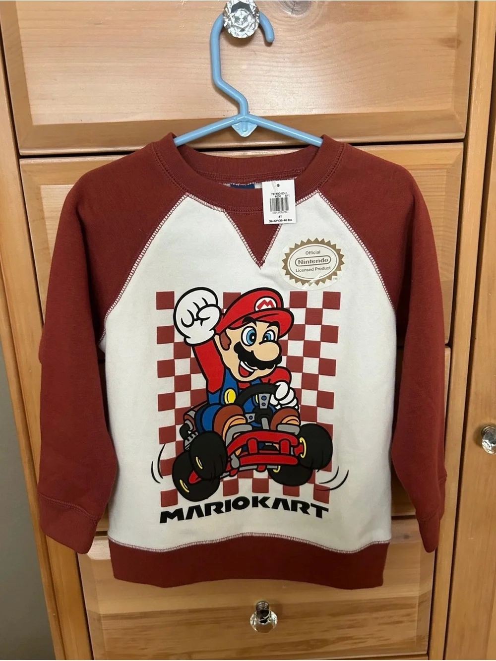 Mario Kart Raglan Sweatshirt - Red & White New With Tags